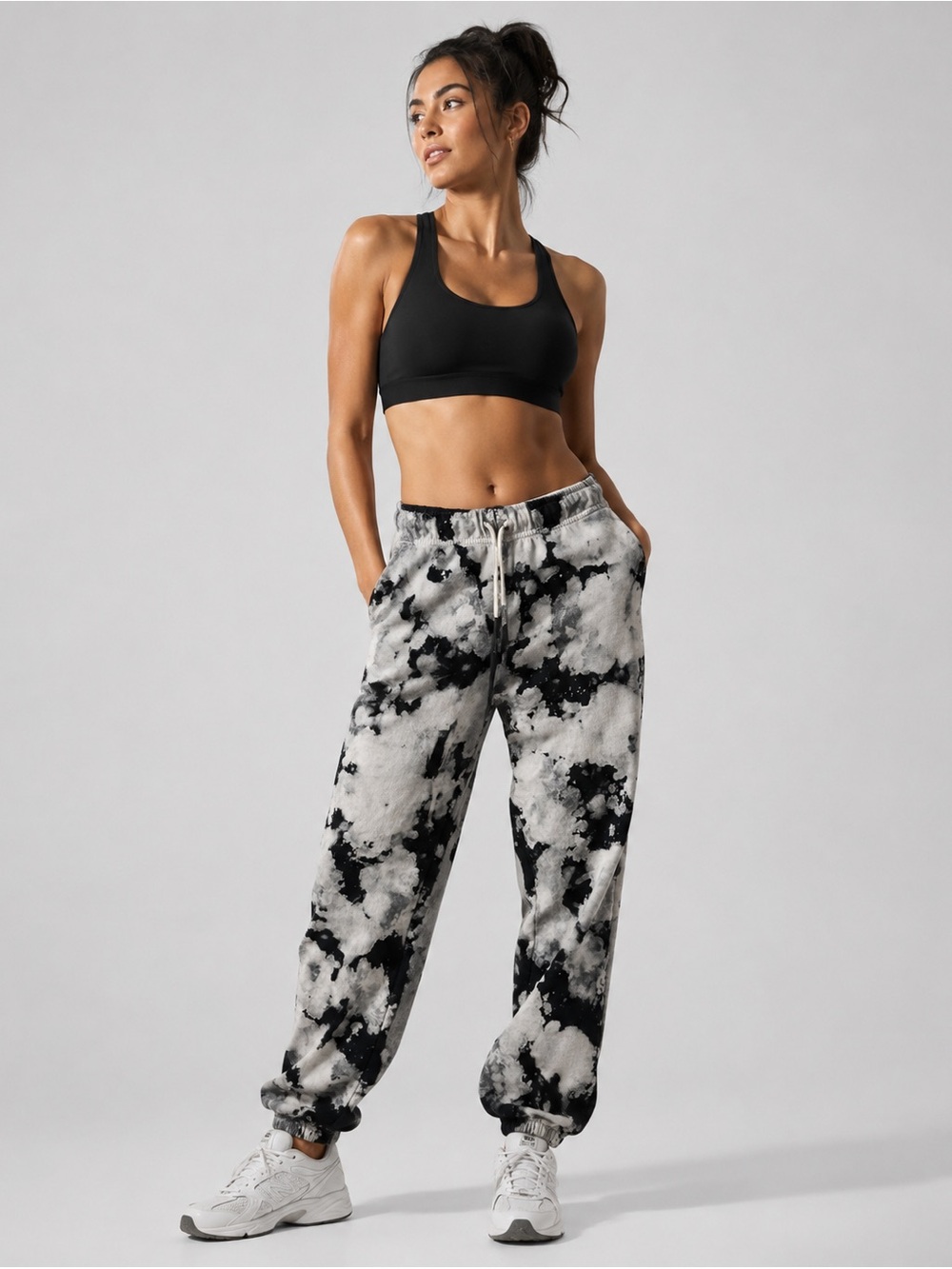 COTTON CITIZEN Black & White Cloud Tie-Dye Jogger Sweatpants Size Small